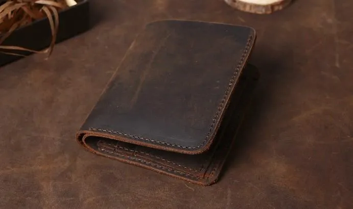 Cool Coffee Leather Mens Small Wallets Bifold Vintage Slim billfold Wallet for Men