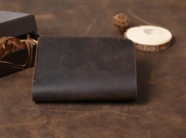 Cool Coffee Leather Mens Small Wallets Bifold Vintage Slim billfold Wallet for Men