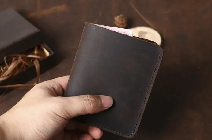 Cool Coffee Leather Mens Small Wallets Bifold Vintage Slim billfold Wallet for Men