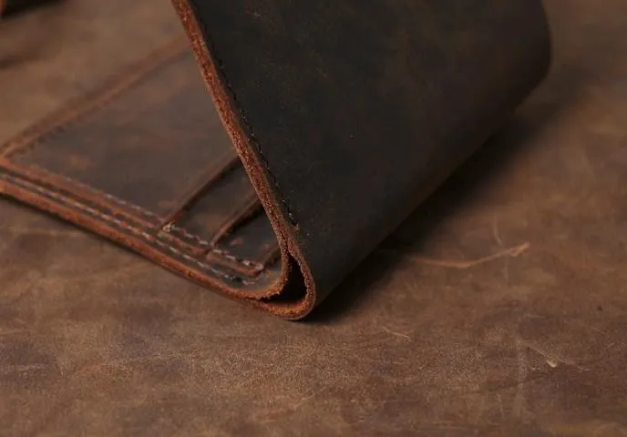Cool Coffee Leather Mens Small Wallets Bifold Vintage Slim billfold Wallet for Men