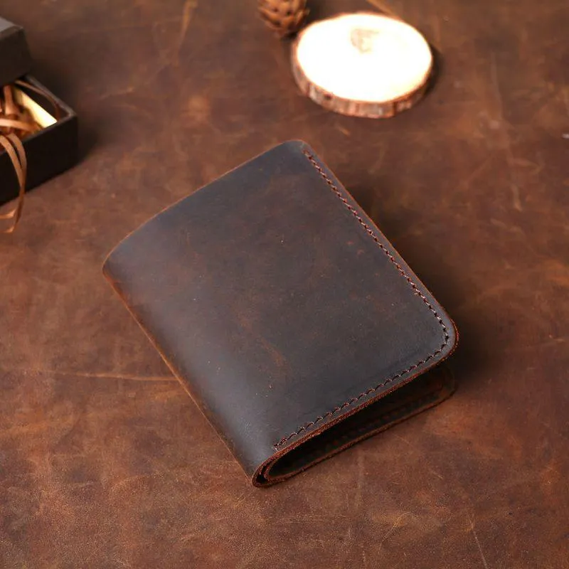 Cool Coffee Leather Mens Small Wallets Bifold Vintage Slim billfold Wallet for Men
