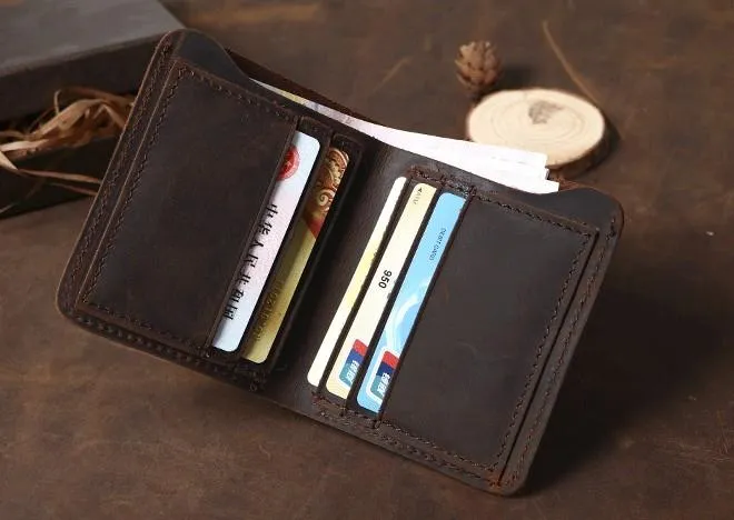 Cool Coffee Leather Mens Small Wallets Bifold Vintage Slim billfold Wallet for Men