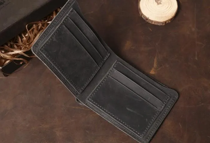 Cool Coffee Leather Mens Small Wallets Bifold Vintage Slim billfold Wallet for Men