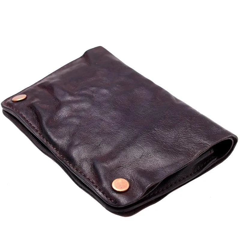 Cool Coffee Leather Mens Vertical Bifold Small Wallet Front Pocket Bifold billfold Wallet For Men