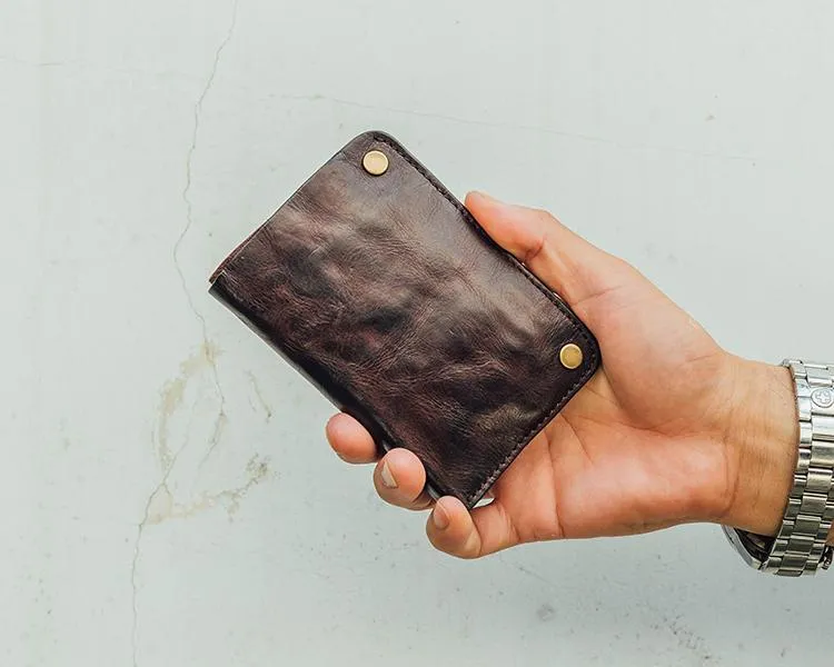 Cool Coffee Leather Mens Vertical Bifold Small Wallet Front Pocket Bifold billfold Wallet For Men