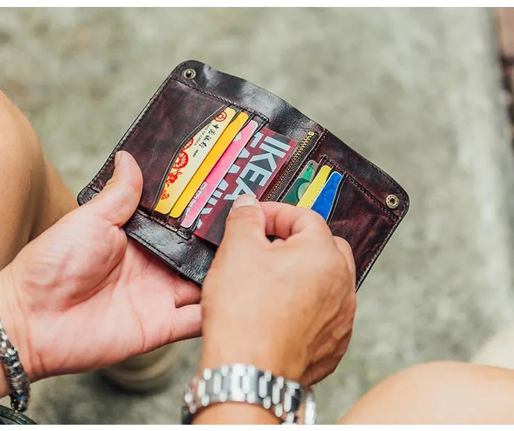 Cool Coffee Leather Mens Vertical Bifold Small Wallet Front Pocket Bifold billfold Wallet For Men