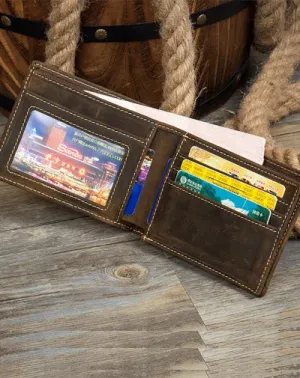 Cool Dark Brown Leather Mens Small Wallet Bifold Slim billfold Wallets for Men