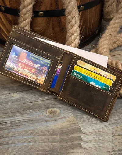 Cool Dark Brown Leather Mens Small Wallet Bifold Slim billfold Wallets for Men