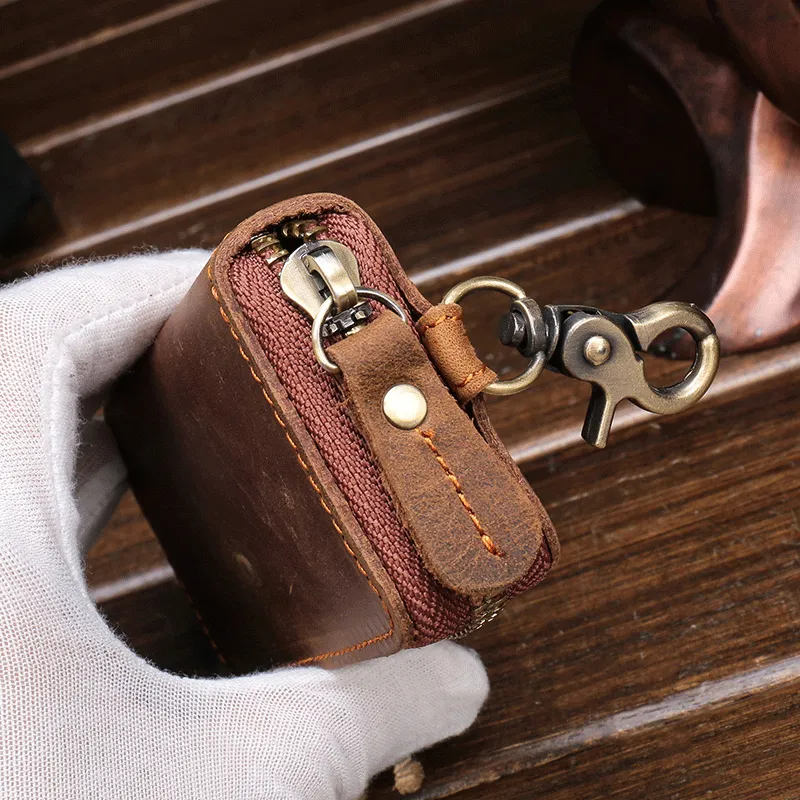 Cool Fashion Leather Men's Car Key Wallet Zipper Key Holder For Men