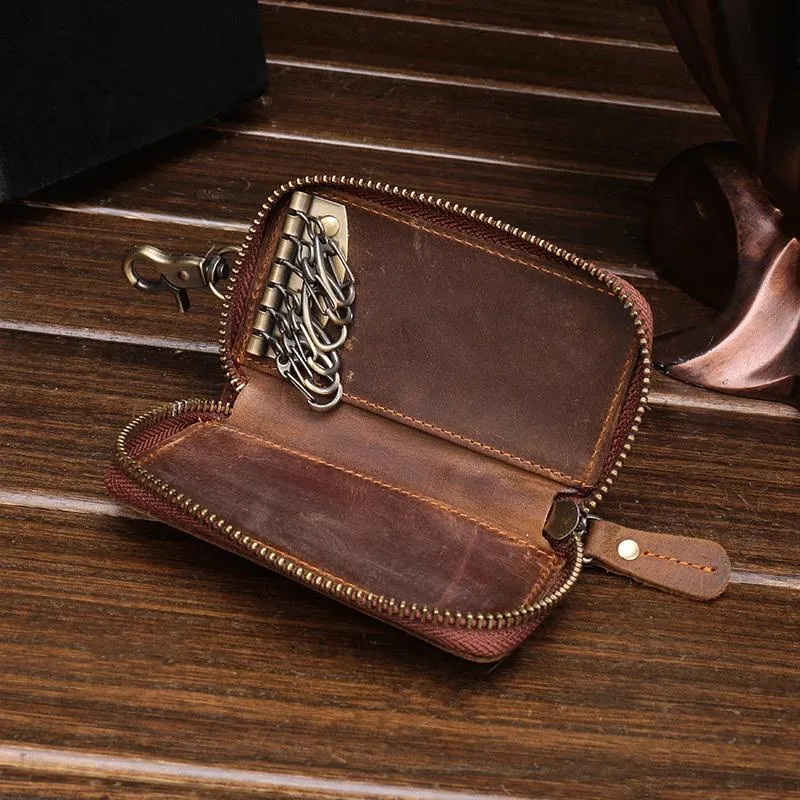 Cool Fashion Leather Men's Car Key Wallet Zipper Key Holder For Men