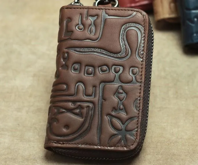 Cool Leather Aztec Designed Mens Car Key Key Wallet Small Key Holders for Men