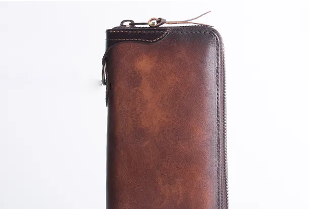 Cool Leather Biker Chain Wallet Mens Vintage Biker Long Zip Wallet for Men