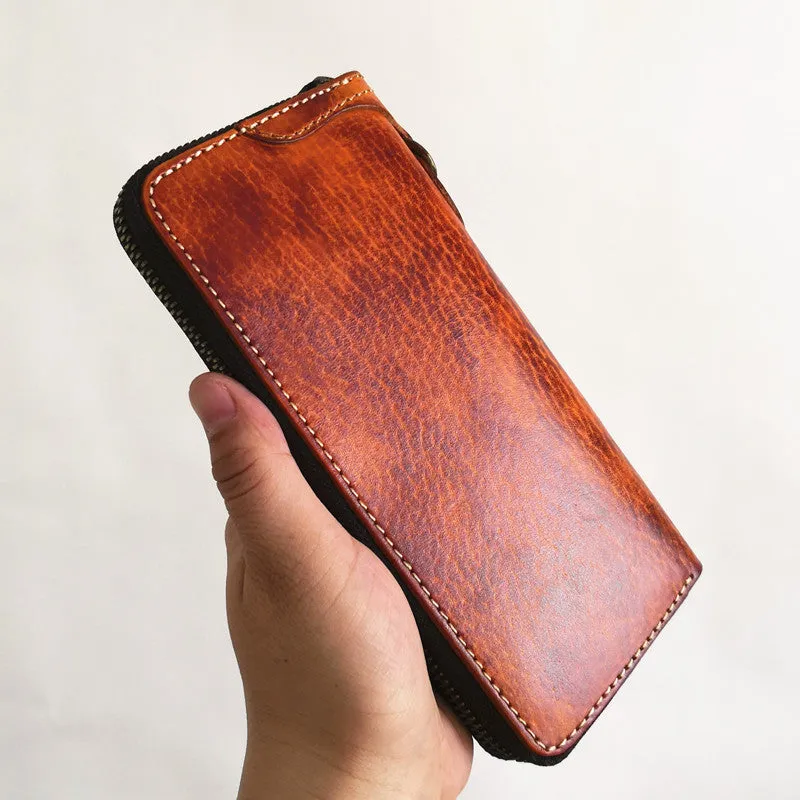 Cool Leather Biker Chain Wallet Mens Vintage Biker Long Zip Wallet for Men