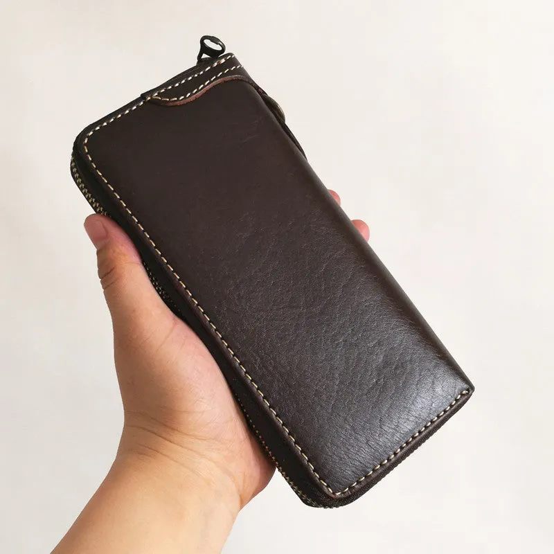 Cool Leather Biker Chain Wallet Mens Vintage Biker Long Zip Wallet for Men
