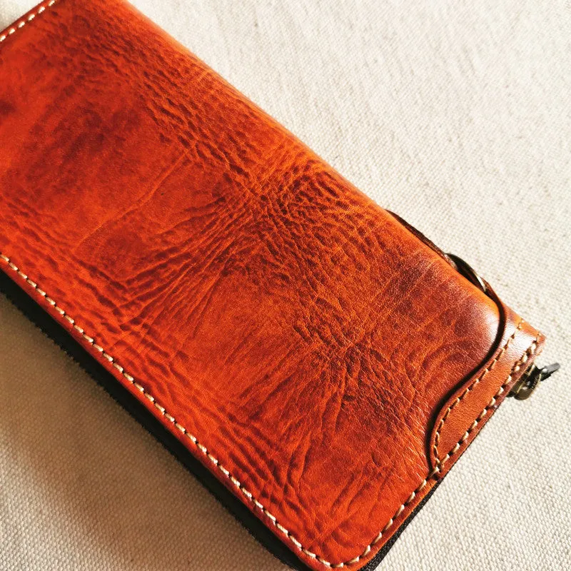 Cool Leather Biker Chain Wallet Mens Vintage Biker Long Zip Wallet for Men