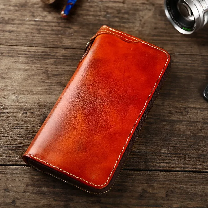Cool Leather Biker Chain Wallet Mens Vintage Biker Long Zip Wallet for Men