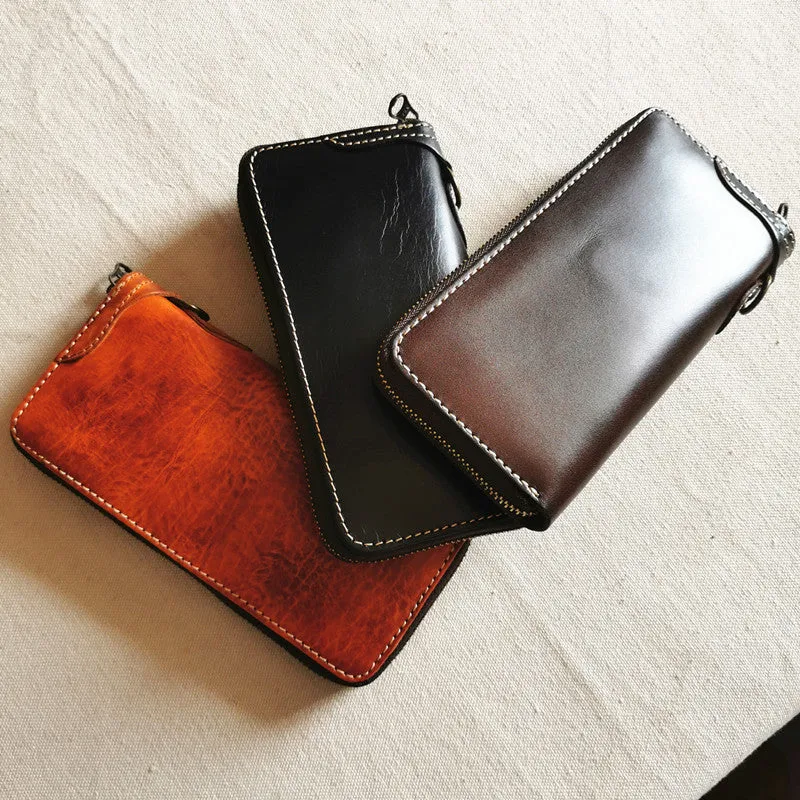 Cool Leather Biker Chain Wallet Mens Vintage Biker Long Zip Wallet for Men