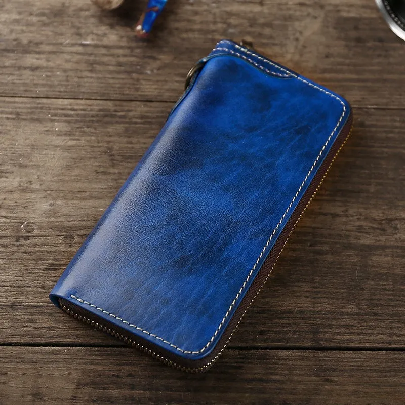Cool Leather Biker Chain Wallet Mens Vintage Biker Long Zip Wallet for Men