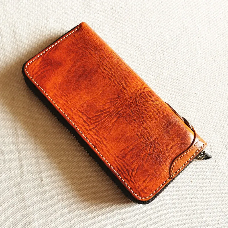 Cool Leather Biker Chain Wallet Mens Vintage Biker Long Zip Wallet for Men