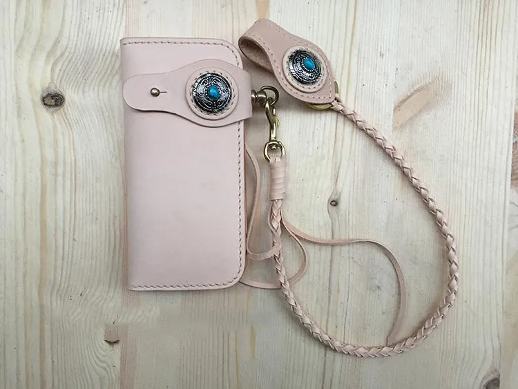 Cool Leather Mens Biker Chain Wallet Handmade Long Chain Wallets with Chain