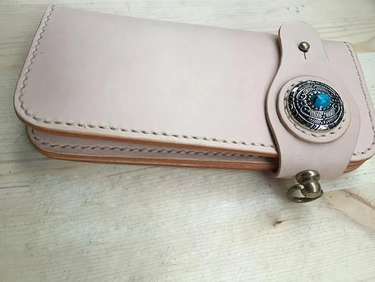 Cool Leather Mens Biker Chain Wallet Handmade Long Chain Wallets with Chain