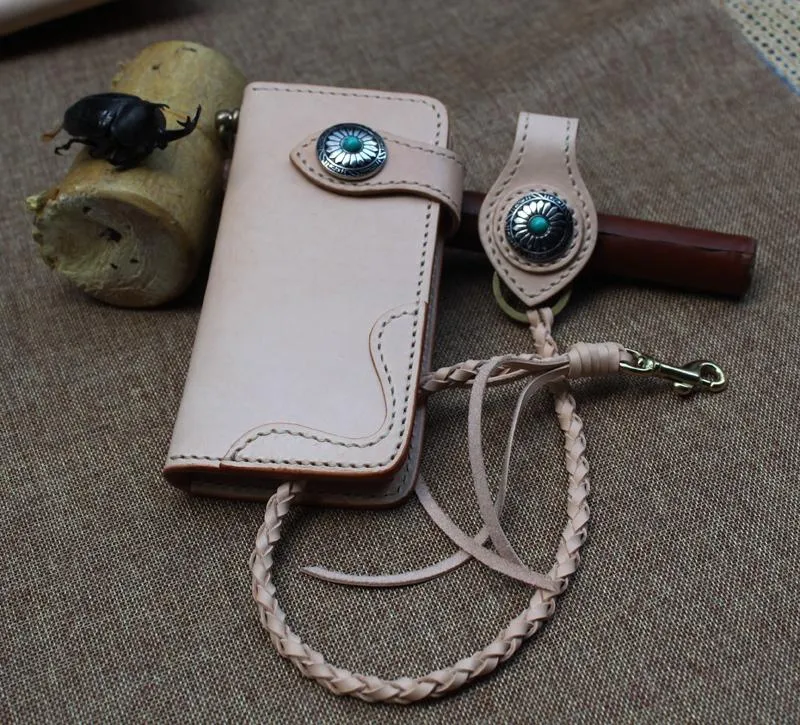 Cool Leather Mens Biker Chain Wallet Handmade Long Chain Wallets with Chain