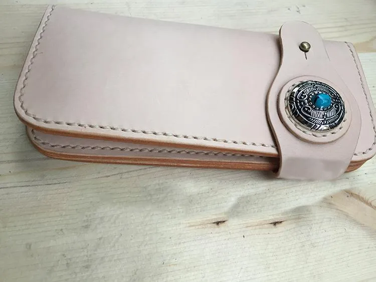 Cool Leather Mens Biker Chain Wallet Handmade Long Chain Wallets with Chain