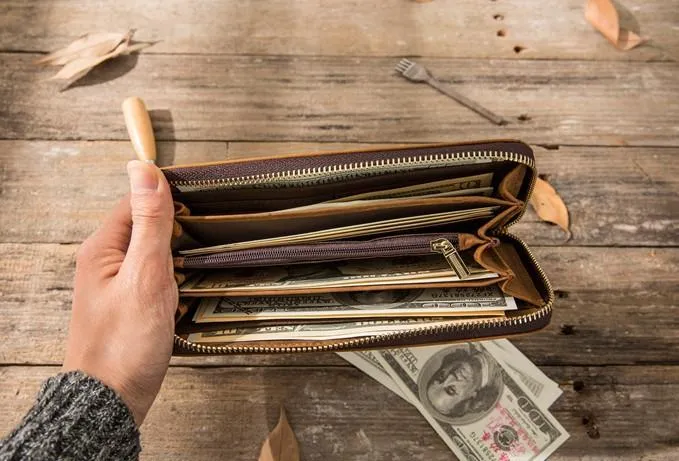 Cool Leather Mens Braided Long Zipper Clutch Wallet Long Wallet for Men