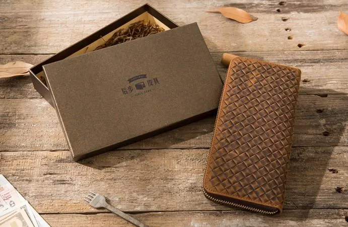 Cool Leather Mens Braided Long Zipper Clutch Wallet Long Wallet for Men
