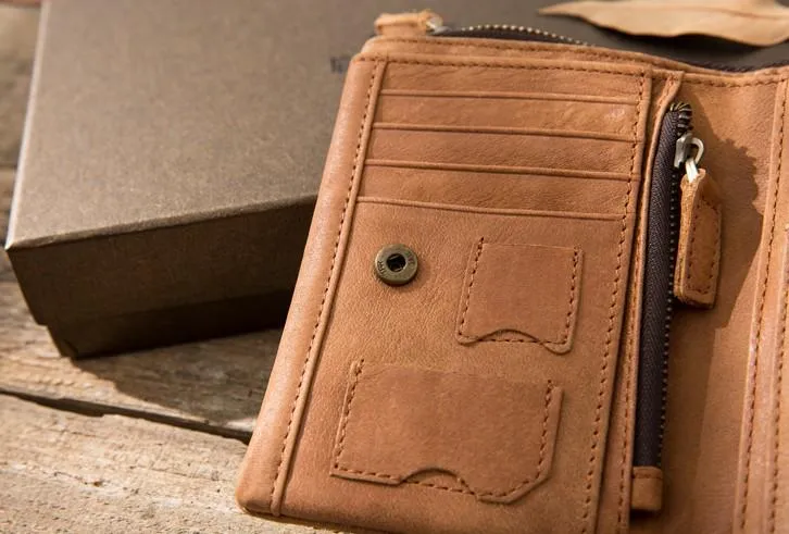 Cool Leather Mens Brown Small Wallet Bifold Vintage Slim billfold Wallet for Men