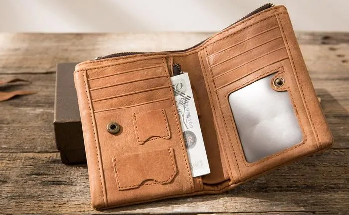 Cool Leather Mens Brown Small Wallet Bifold Vintage Slim billfold Wallet for Men