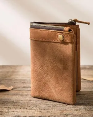 Cool Leather Mens Brown Small Wallet Bifold Vintage Slim billfold Wallet for Men