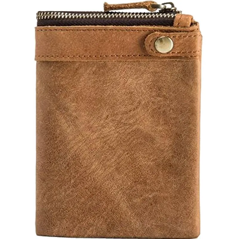 Cool Leather Mens Brown Small Wallet Bifold Vintage Slim billfold Wallet for Men