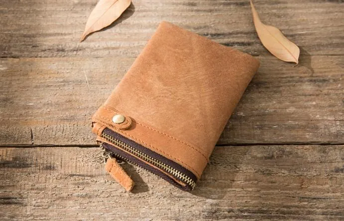 Cool Leather Mens Brown Small Wallet Bifold Vintage Slim billfold Wallet for Men