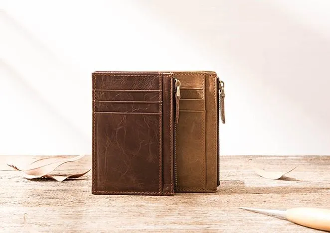 Cool Leather Mens Slim Front Pocket Wallet Small Wallets for Men