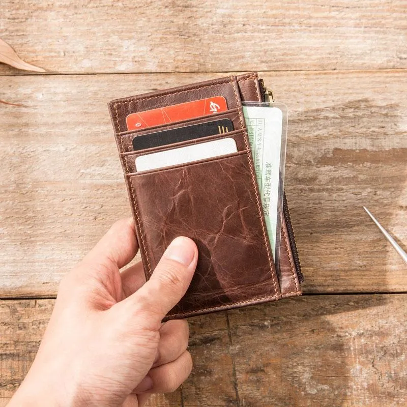 Cool Leather Mens Slim Front Pocket Wallet Small Wallets for Men