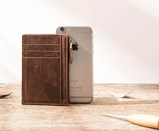 Cool Leather Mens Slim Front Pocket Wallet Small Wallets for Men