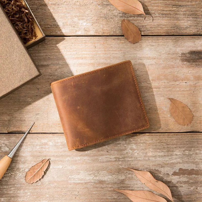 Cool Leather Mens Slim Small Wallet Bifold Vintage billfold Wallet for Men