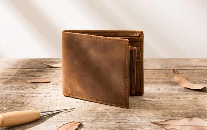 Cool Leather Mens Slim Small Wallet Bifold Vintage billfold Wallet for Men