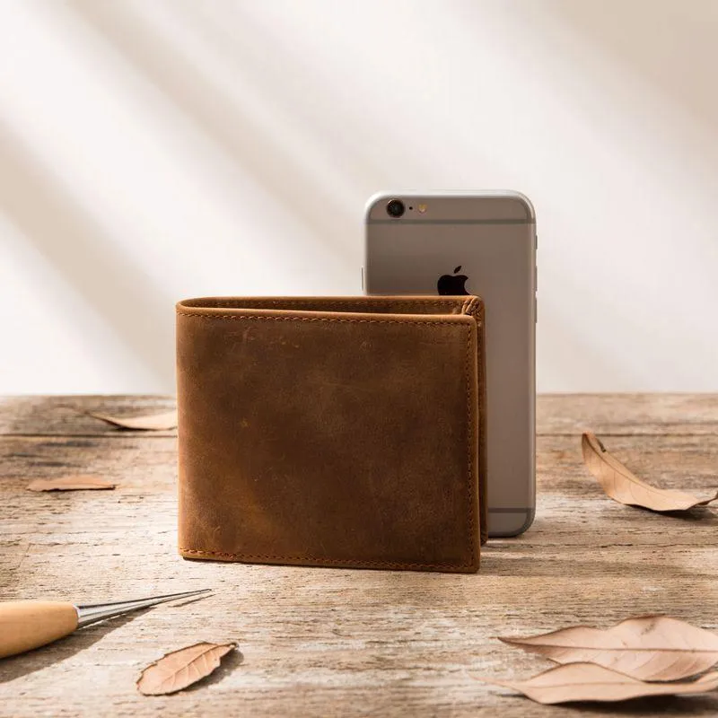 Cool Leather Mens Slim Small Wallet Bifold Vintage billfold Wallet for Men