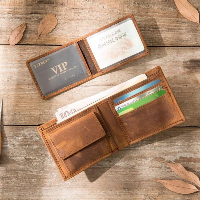 Cool Leather Mens Slim Small Wallet Bifold Vintage billfold Wallet for Men