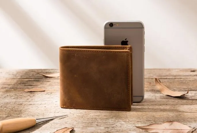 Cool Leather Mens Slim Small Wallet Bifold Vintage billfold Wallet for Men