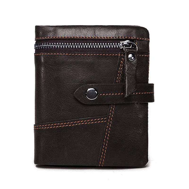 Cool Leather Mens Small Wallet billfold Brown Bifold Wallet Black Multi-card Front Pocket Wallet for Men