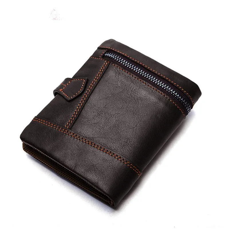 Cool Leather Mens Small Wallet billfold Brown Bifold Wallet Black Multi-card Front Pocket Wallet for Men