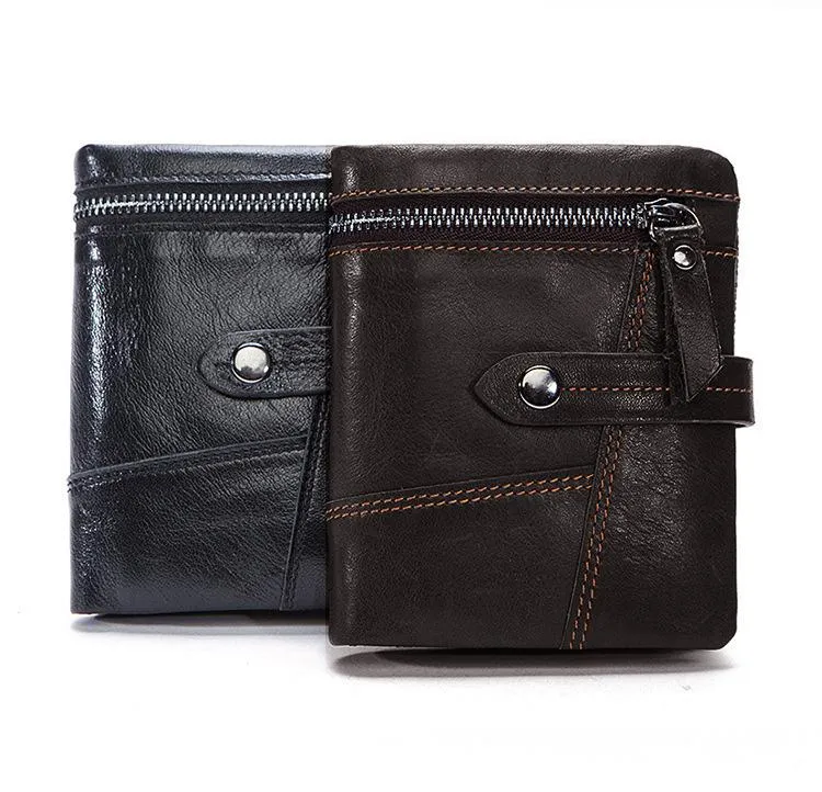 Cool Leather Mens Small Wallet billfold Brown Bifold Wallet Black Multi-card Front Pocket Wallet for Men