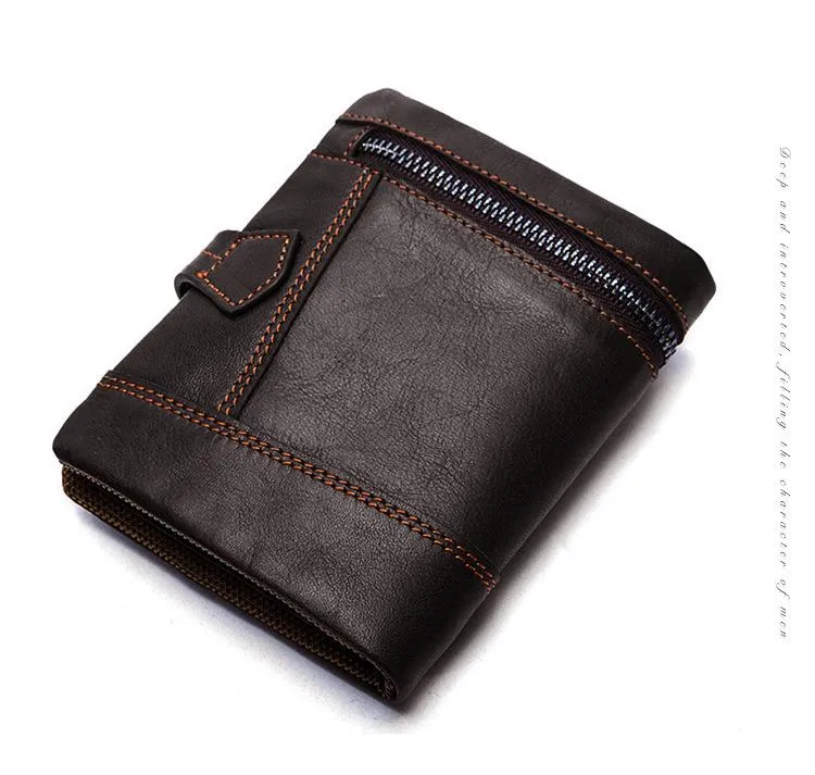 Cool Leather Mens Small Wallet billfold Brown Bifold Wallet Black Multi-card Front Pocket Wallet for Men