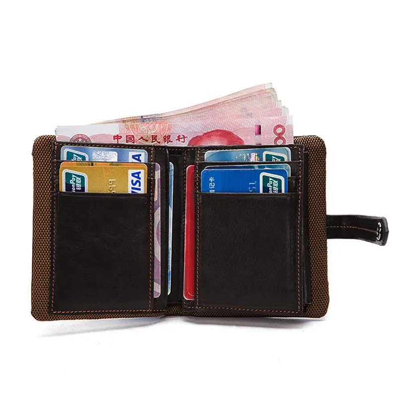 Cool Leather Mens Small Wallet billfold Brown Bifold Wallet Black Multi-card Front Pocket Wallet for Men