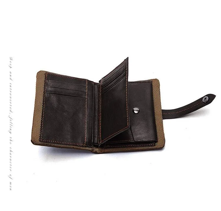 Cool Leather Mens Small Wallet billfold Brown Bifold Wallet Black Multi-card Front Pocket Wallet for Men