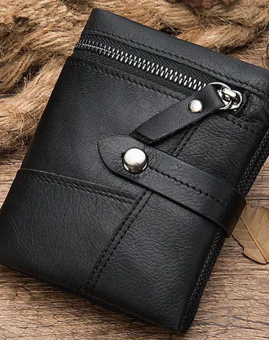 Cool Leather Mens Small Wallet billfold Brown Bifold Wallet Black Multi-card Front Pocket Wallet for Men