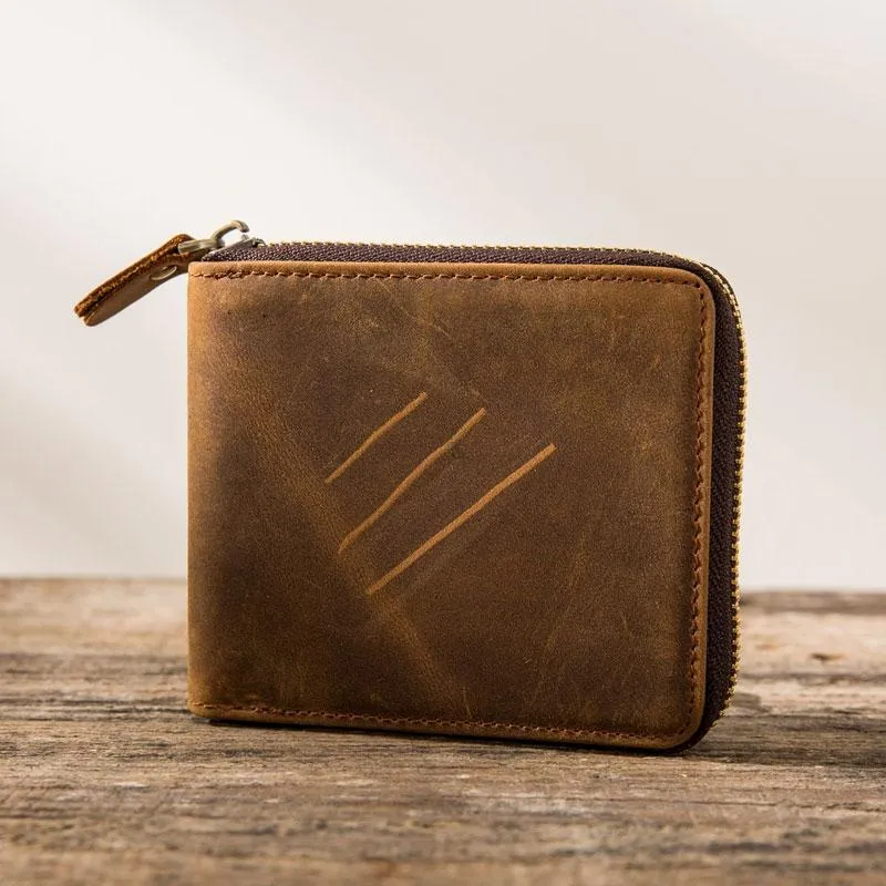 Cool Leather Vintage Mens Small Wallets Zipper billfold Wallets for Men